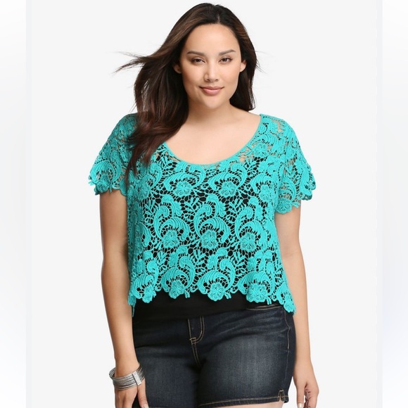 torrid Tops - torrid Turquoise Crochet Lace Crop Top
